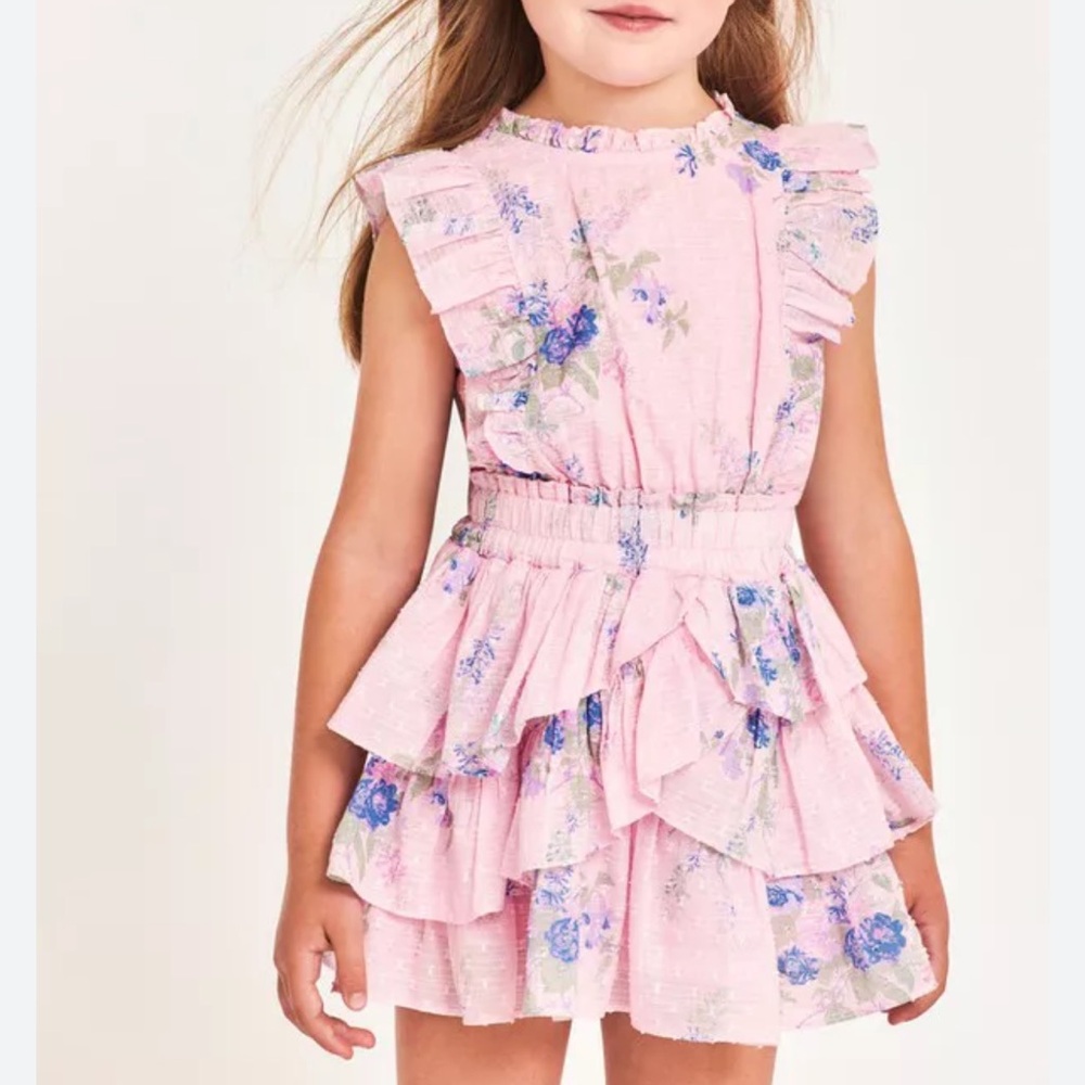 LoveShackFancy Pink Floral Ruffle Dress